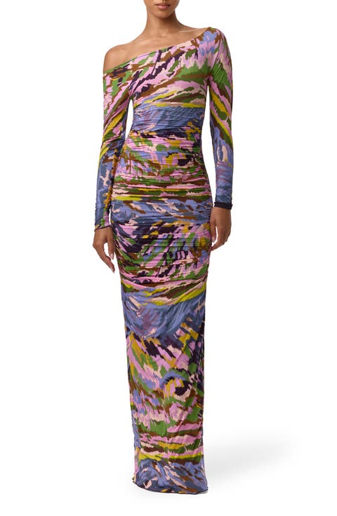 Ruched Off the Shoulder Long Sleeve Maxi Dress
