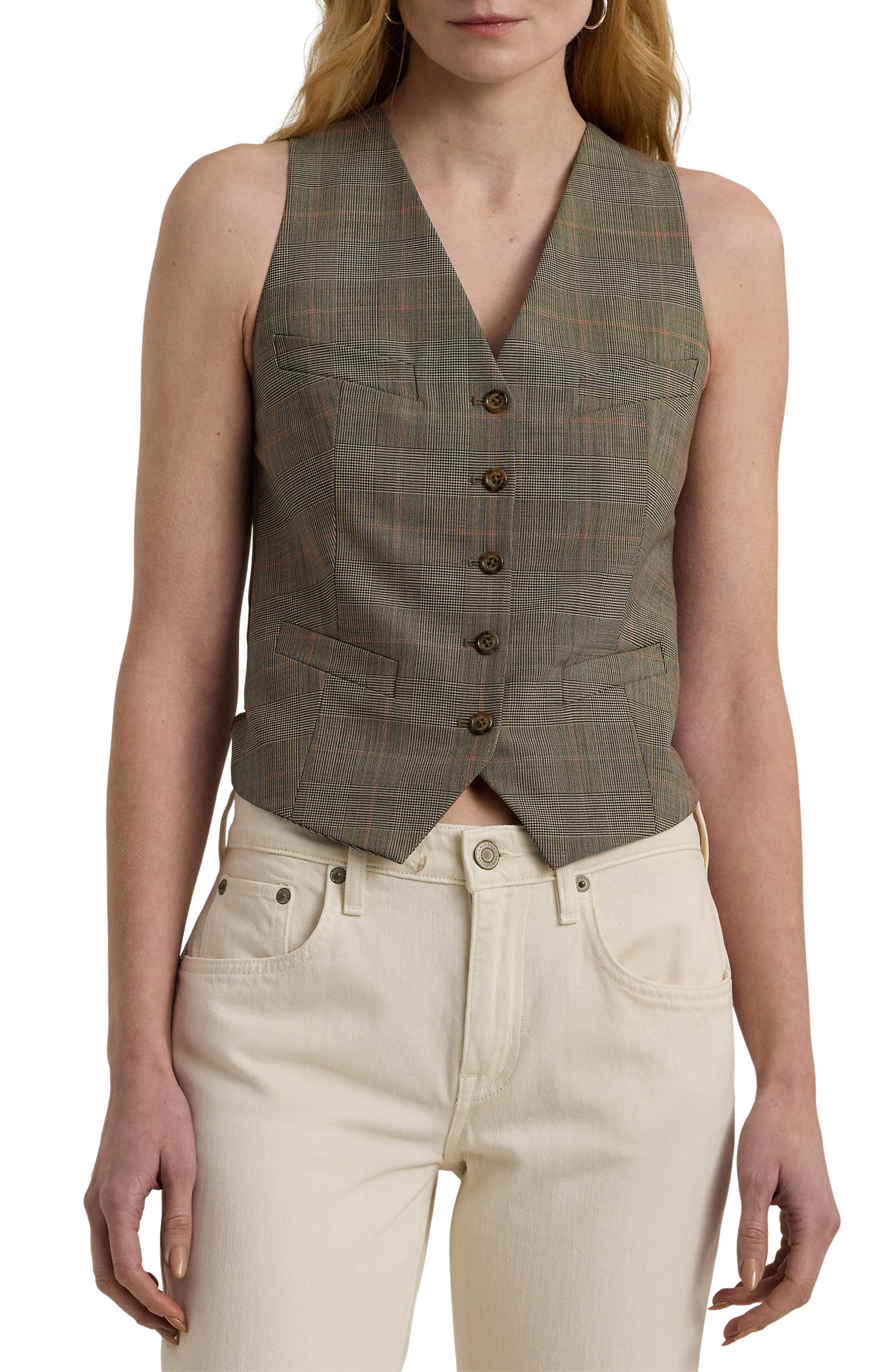 Lauren Ralph Lauren Yarn Dye Plaid Wool Blend Vest