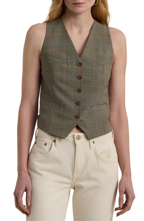 Yarn Dye Plaid Wool Blend Vest (Petite)