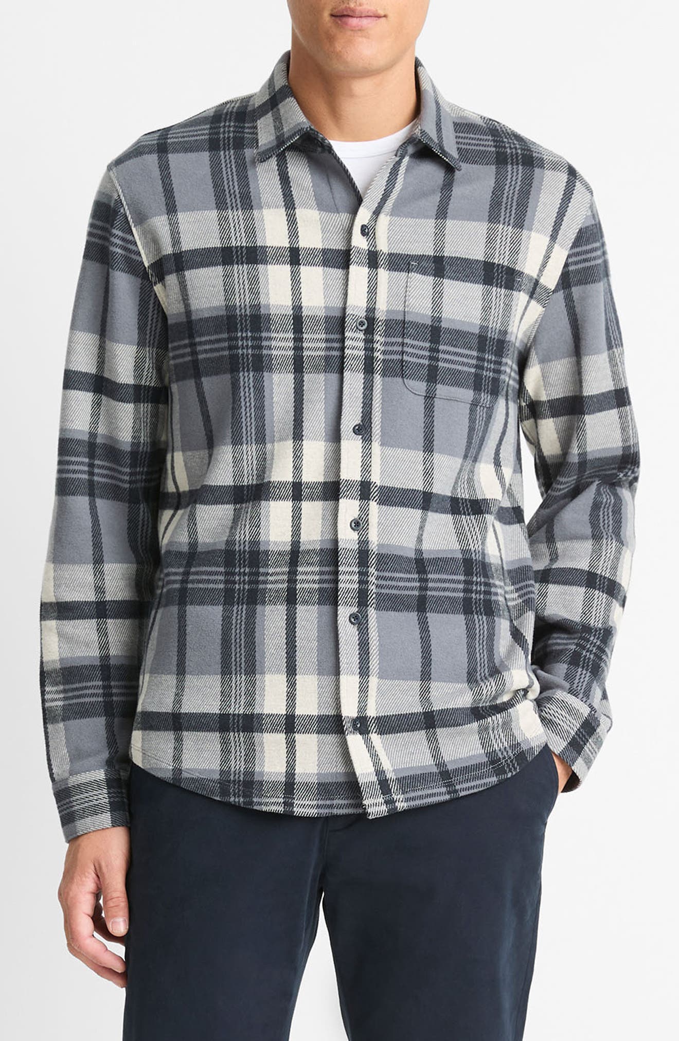 Vince Plaid Knit Shirt Jacket