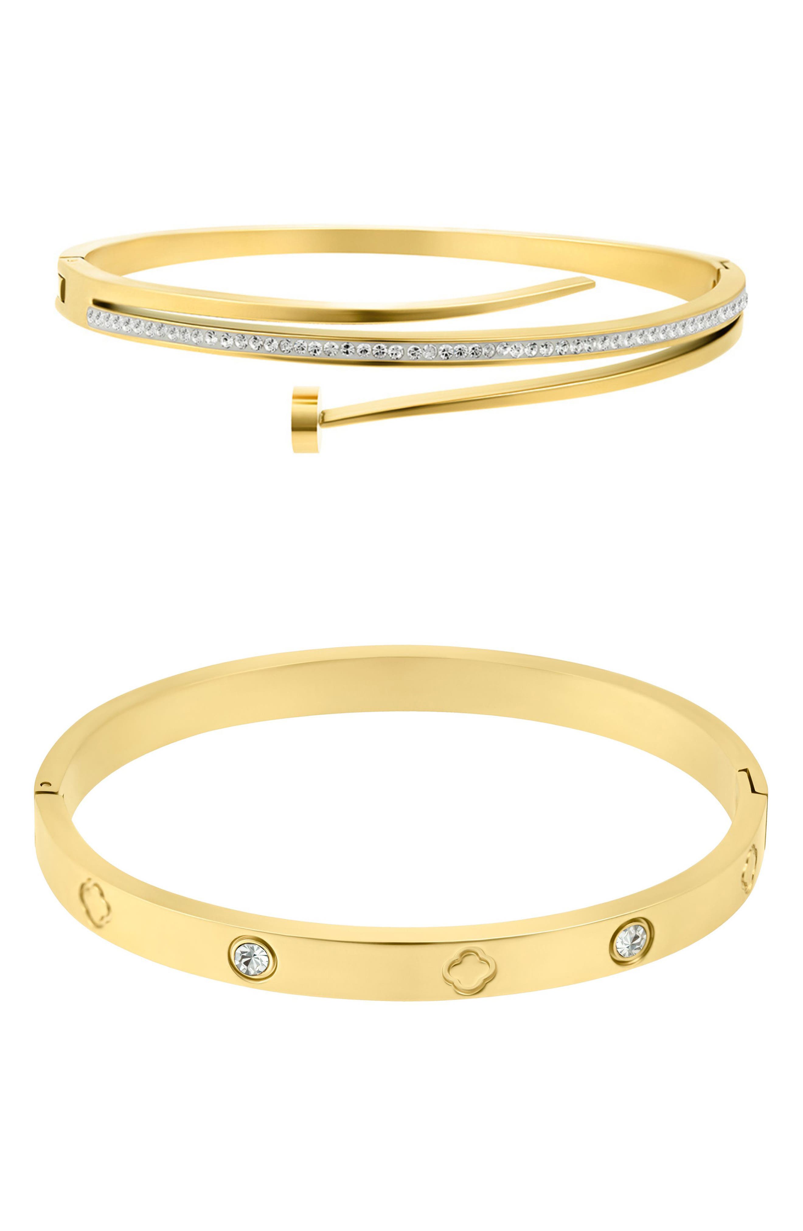 Adornia Set of 2 Nail & Clover Cuff Bracelets