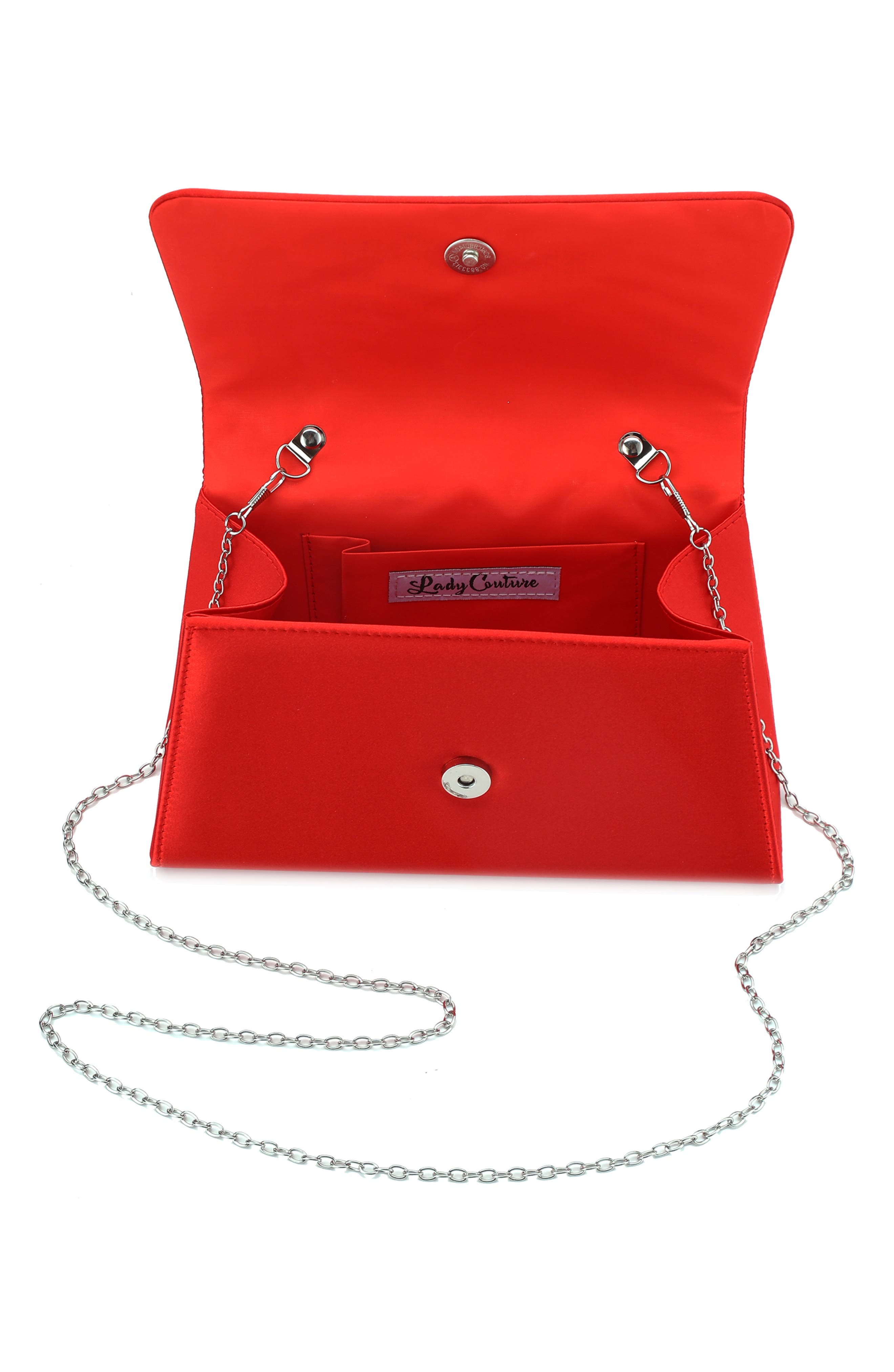 Leslie Crystal Bow Satin Clutch, Alternate, color, RED