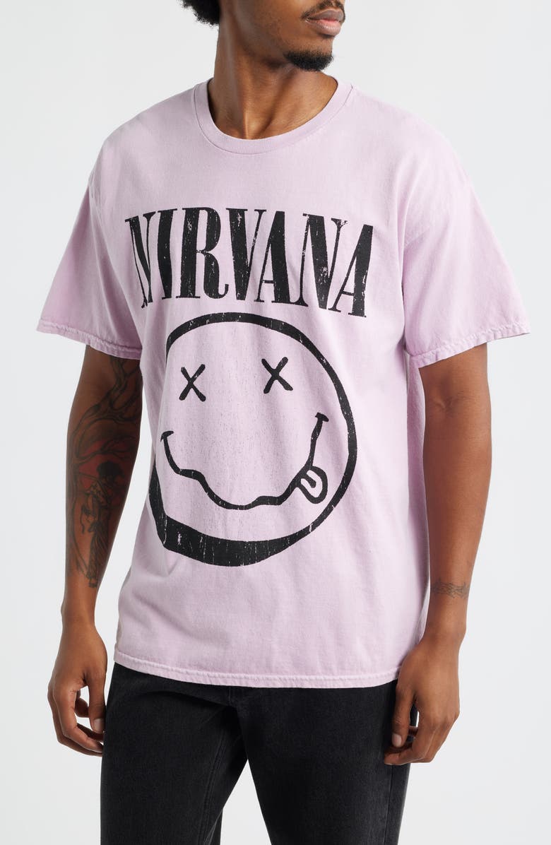 Merch Traffic Nirvana Smiley Live Graphic T-Shirt, Main, color, Pink Pigment Dye