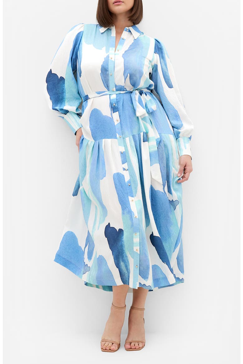 Kinsley Tie Waist Long Sleeve Shirtdress, Main, color, TRANQUIL