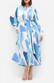 City Chic Kinsley Tie Waist Long Sleeve Shirtdress