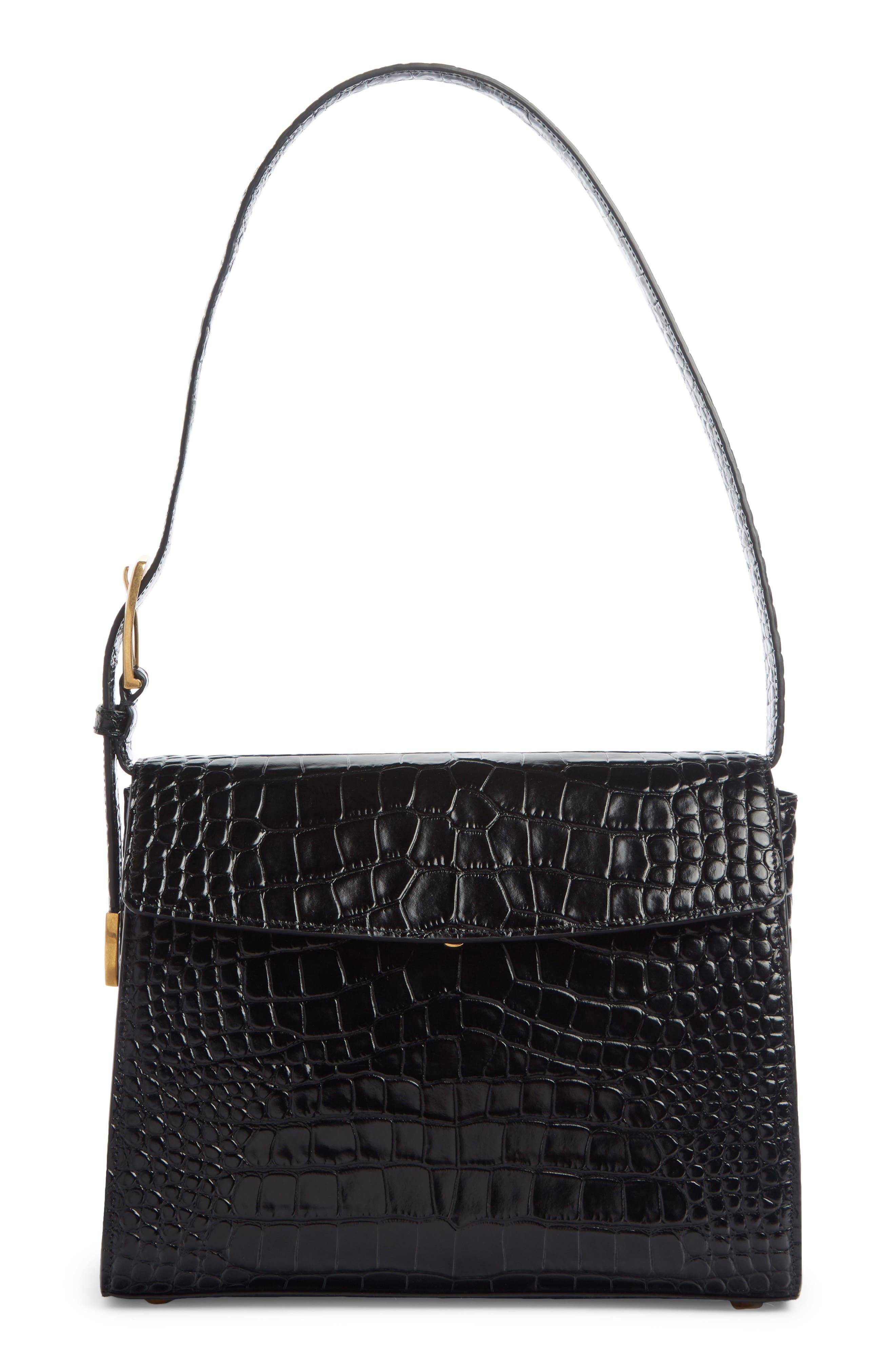Balenciaga Croc Embossed Calfskin Leather Shoulder Bag, Main, color, 