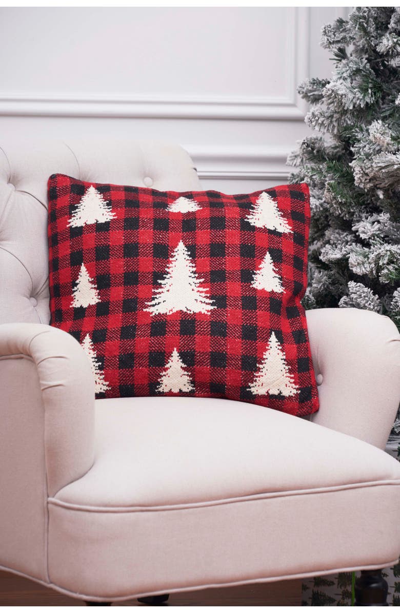 C&F Home Pine Trees on Plaid Christmas Pillow, 20" x 20", Alternate, color, Red