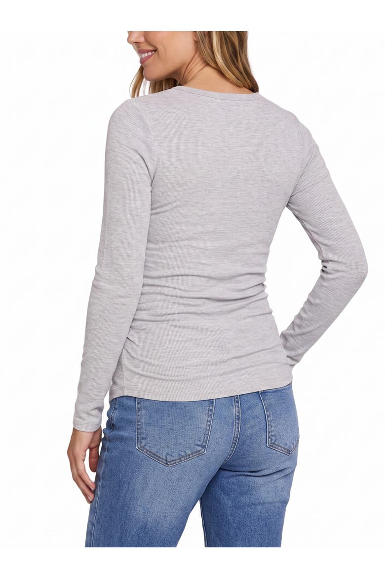 V-Neck Side-Ruched Long Sleeve Henley Tee, Alternate, color, Heather Grey