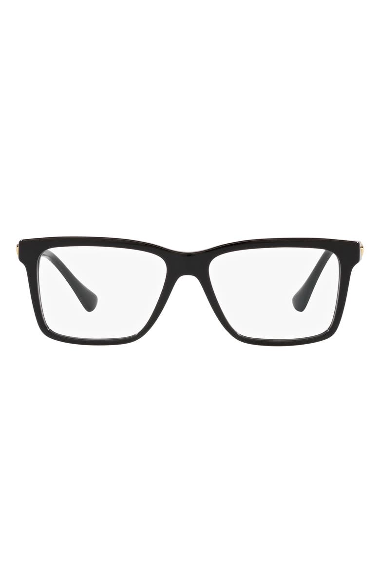 Versace 56mm Rectangular Optical Glasses, Main, color, Black