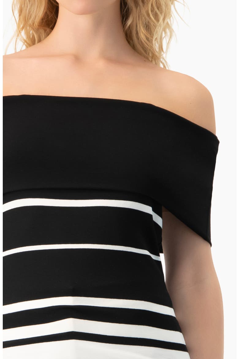 Bardot Stripe Off-Shoulder Short-Sleeve Knit Top, Alternate, color, Black