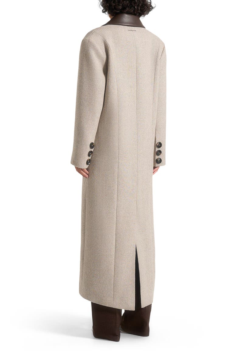 Anissa Herringbone Wool Oversized Coat with Leather Belt, Alternate, color, Beige