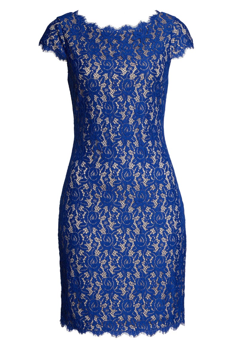 Cap Sleeve Lace Sheath Dress, Alternate, color, COBALT NUDE