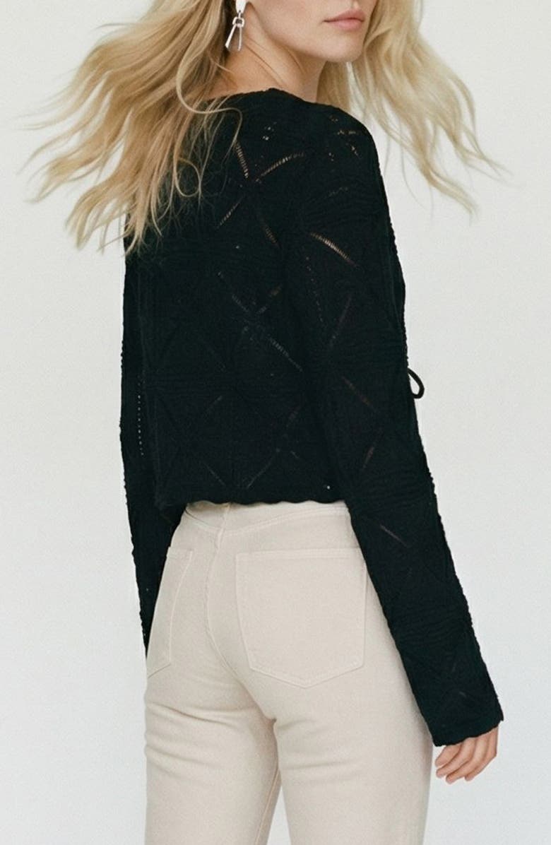 VERO MODA Lola Tie Front Pointelle Knit Cotton Cardigan, Alternate, color, Black