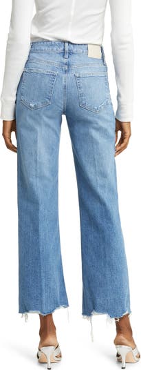 Leenah Raw Hem High Waist Ankle Wide Leg Jeans