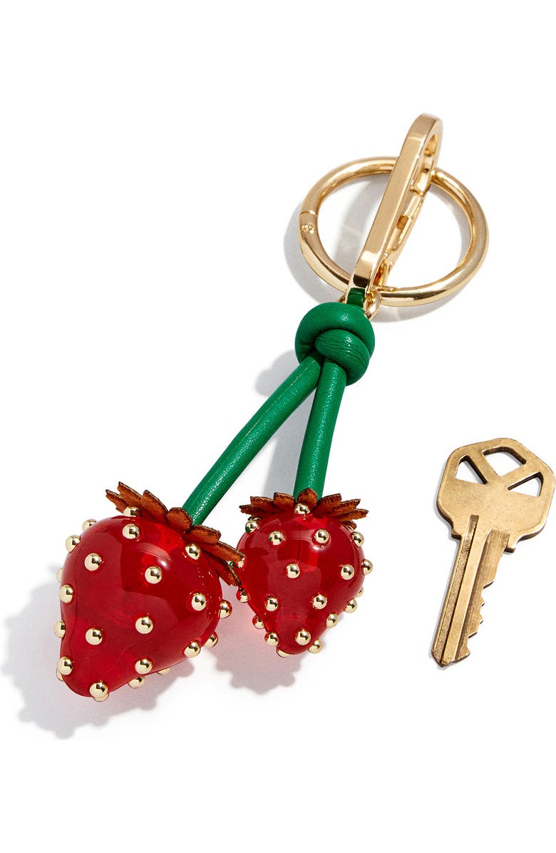 BaubleBar Berry Sweet Strawberry Bag Charm, Alternate, color, Red