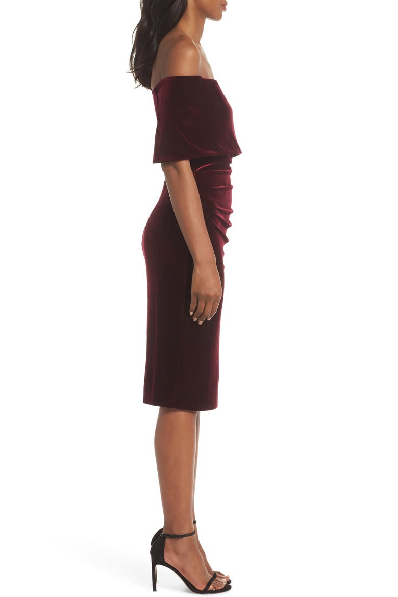 Off the Shoulder Velvet Cocktail Dress, Alternate, color, BURGUNDY