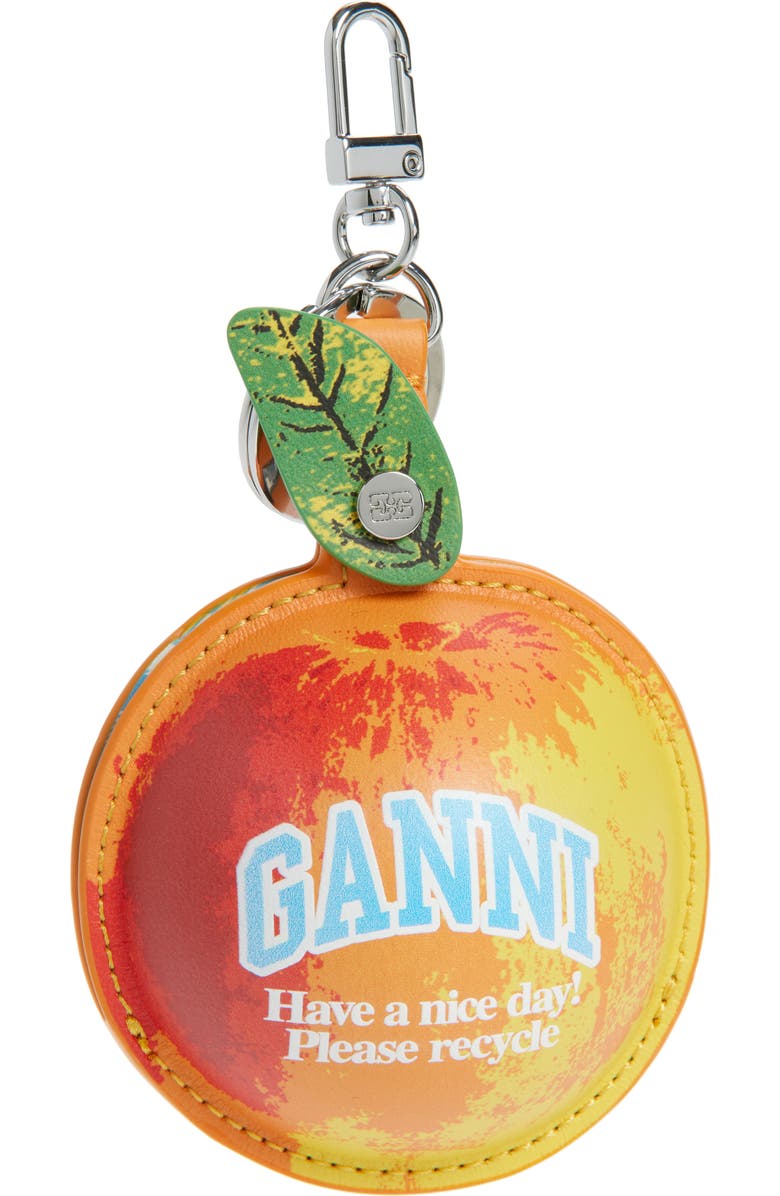 Ganni Apple Leather Keyring Coin Purse, Main, color, Flame Orange