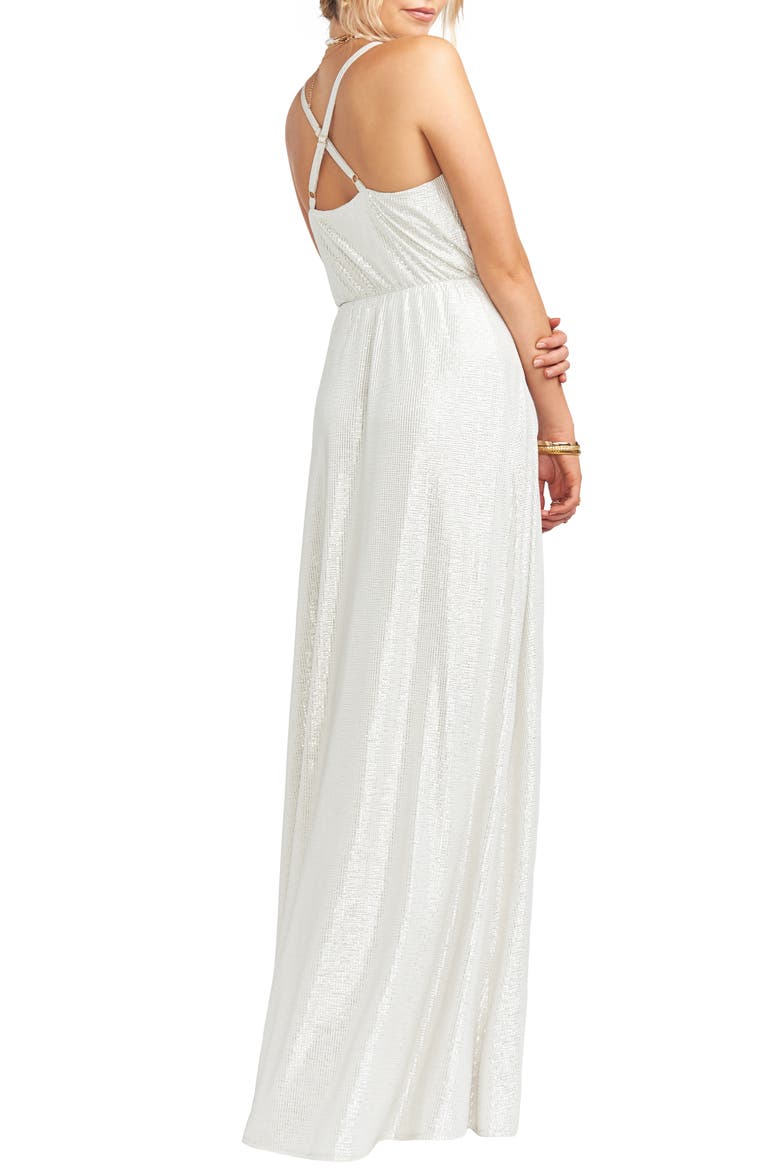 Dazzle Metallic Crossover Gown, Alternate, color, ROLLER GLITZ IVORY METALLIC