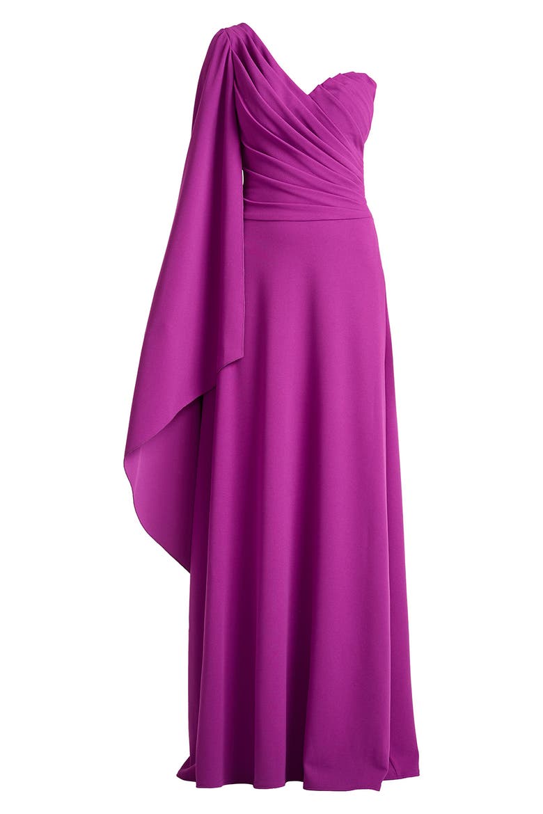 One Shoulder Cape Sleeve Crepe Gown, Alternate, color, MAGENTA