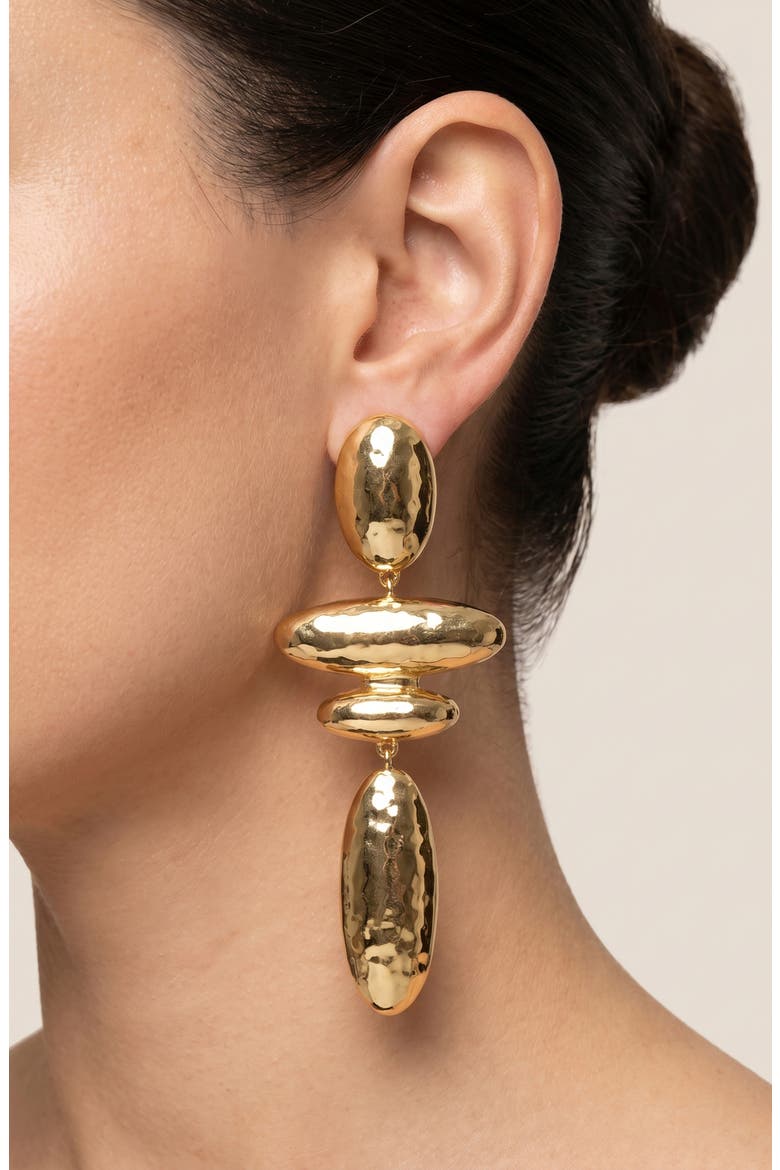 Hammered Oval Cascade Drop Earrings, Alternate, color, GOLD