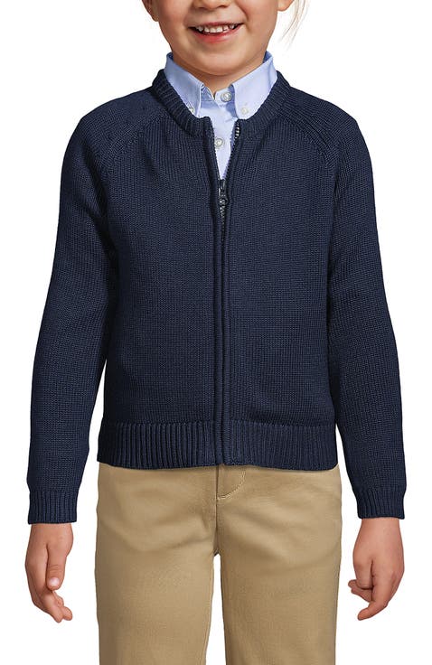 School Uniform Girls Cotton Modal Zip-front Cardigan Sweater