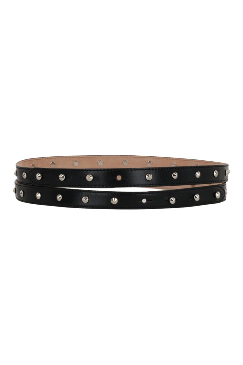 Studded Double Wrap Leather Belt, Main, color, BLACK