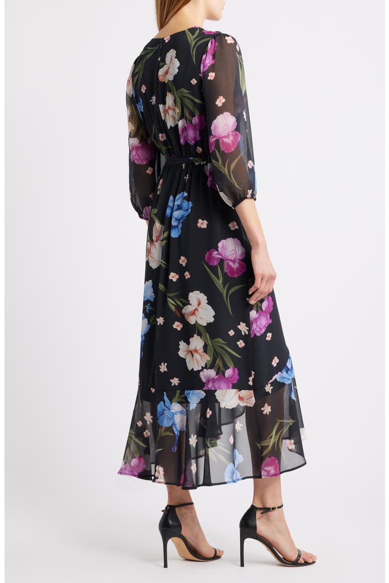 Floral Faux Wrap High-Low Dress, Alternate, color, NAVY/ PINK