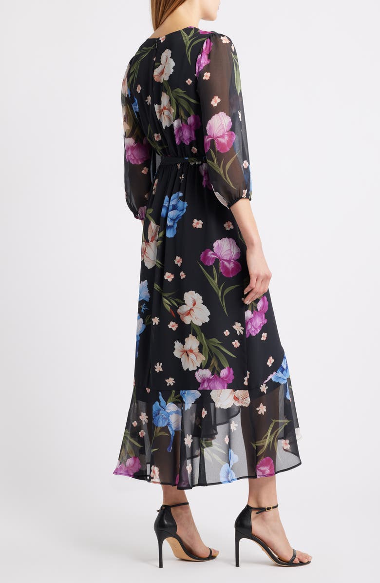 Sam Edelman Floral Faux Wrap High-Low Dress, Alternate, color, Navy/ Pink