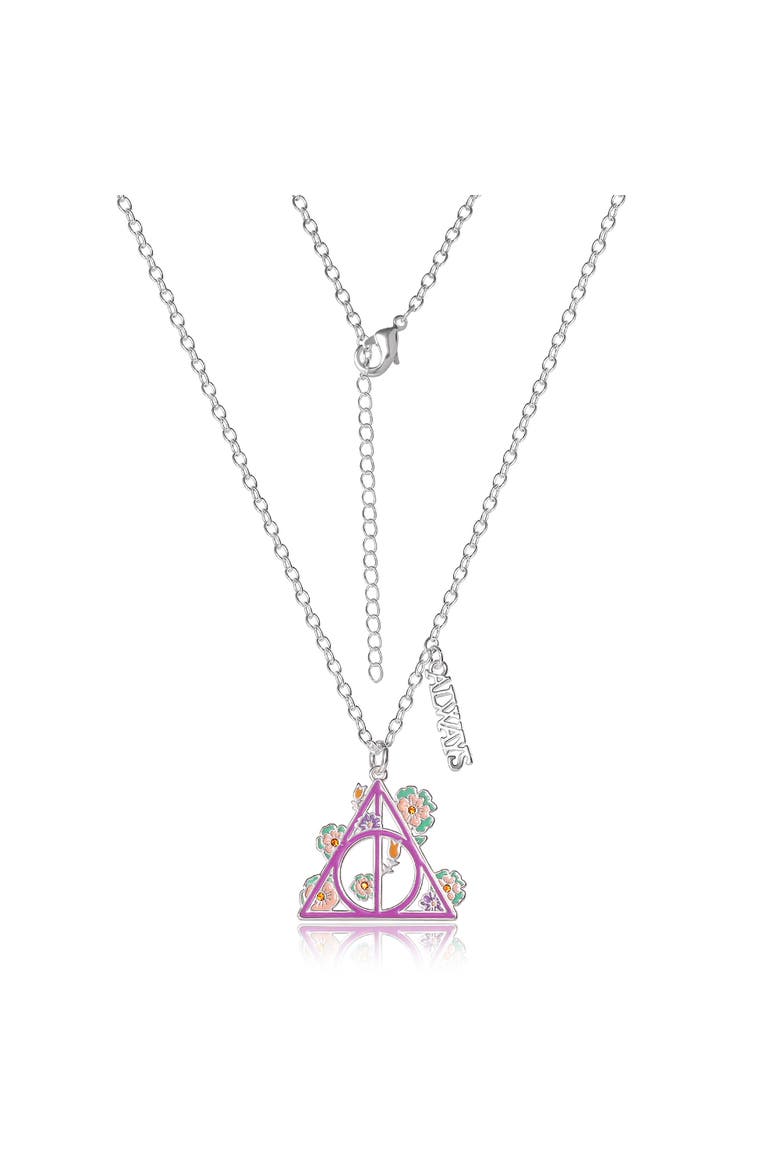 Botanical Deathly Hallows Necklace, 16"+2", Alternate, color, Silver, Purple