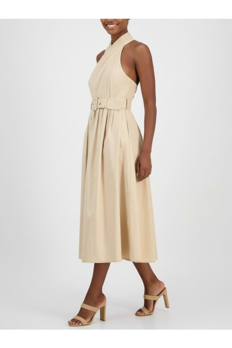 Tory Twist Neck Belted Midi Dress, Alternate, color, Open Beige