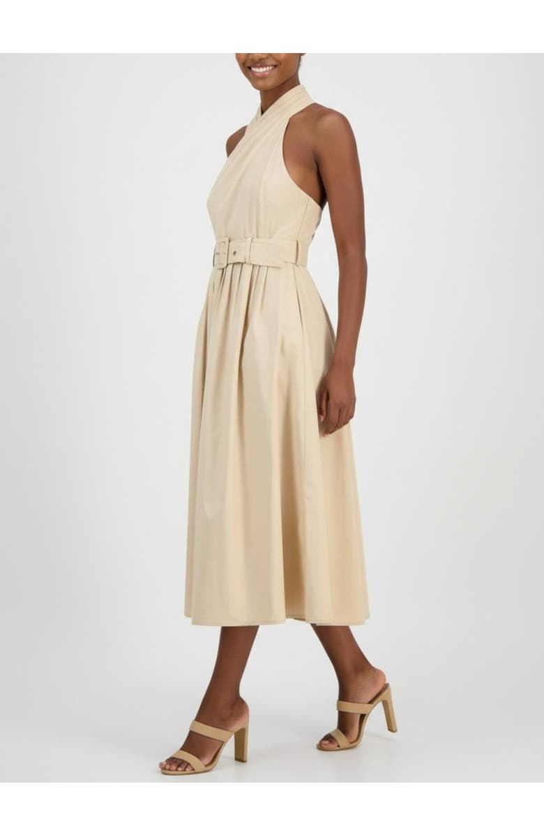 RACHEL Rachel Roy Tory Twist Neck Belted Midi Dress, Alternate, color, Open Beige