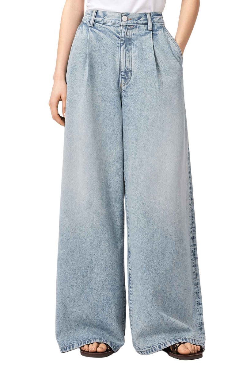 AllSaints Haze Pleat Wide Leg Jeans, Main, color, Light Indigo