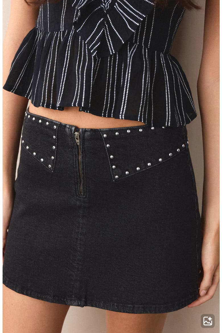 Studded Denim Miniskirt, Alternate, color, BLACK DENIM