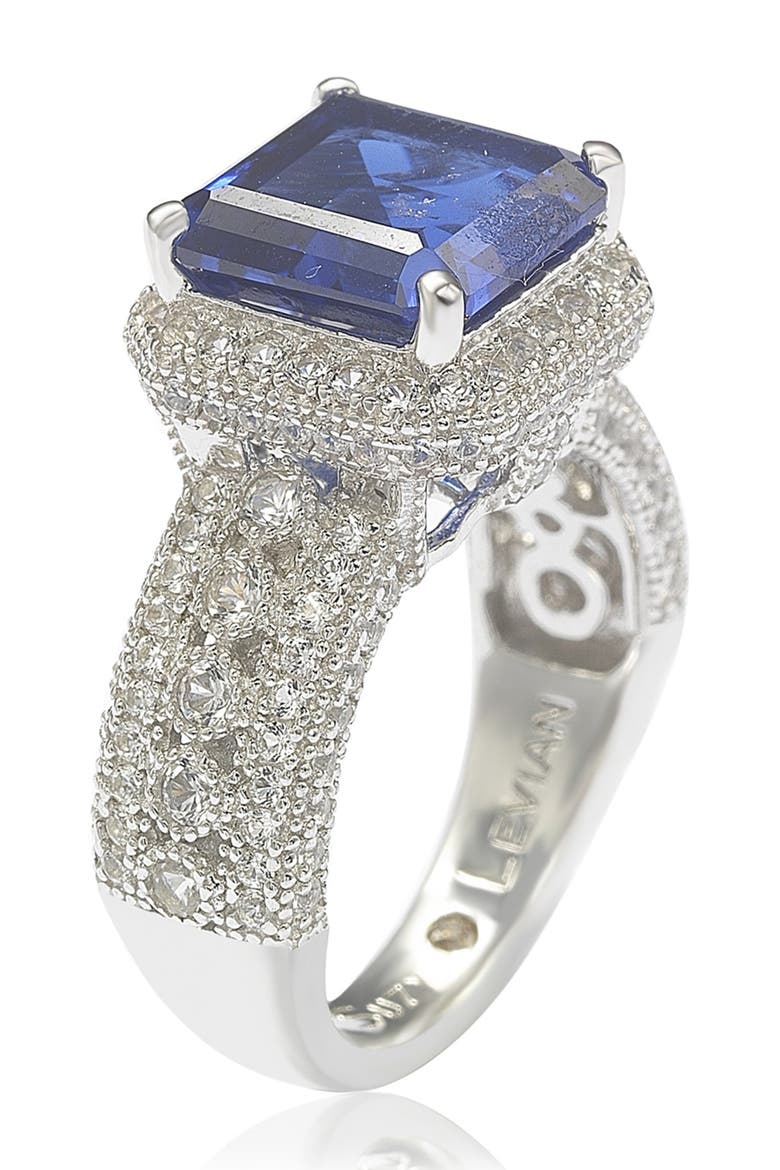 Sterling Silver Emerald-Cut Sapphire Diamond Accent Ring - 0.02 ctw, Alternate, color, BLUE
