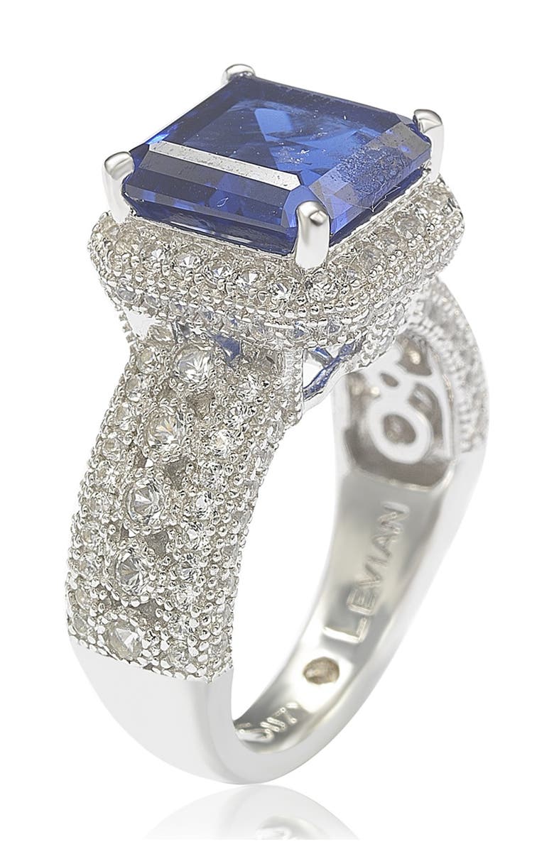 SUZY LEVIAN Sterling Silver Emerald-Cut Sapphire Diamond Accent Ring - 0.02 ctw, Alternate, color, Blue