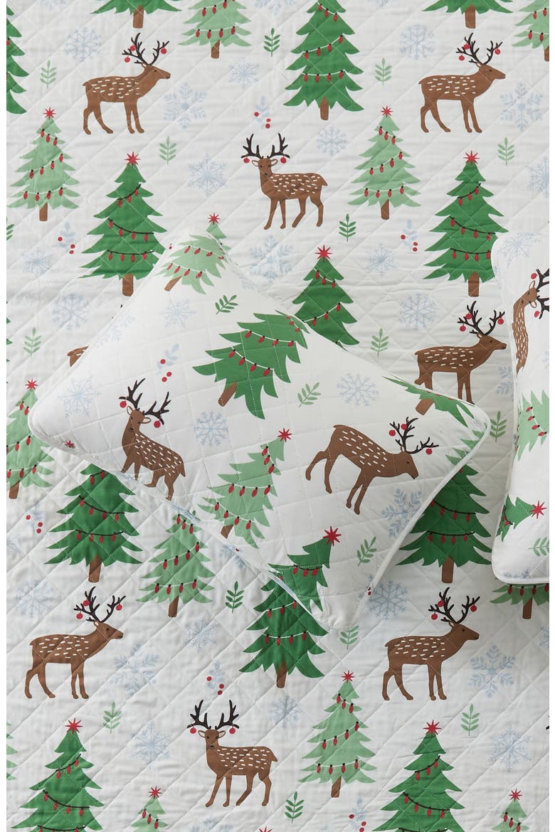 Holiday Theme Reversible Quilt & Sham Set, Alternate, color, DEER / TREES / SNOW