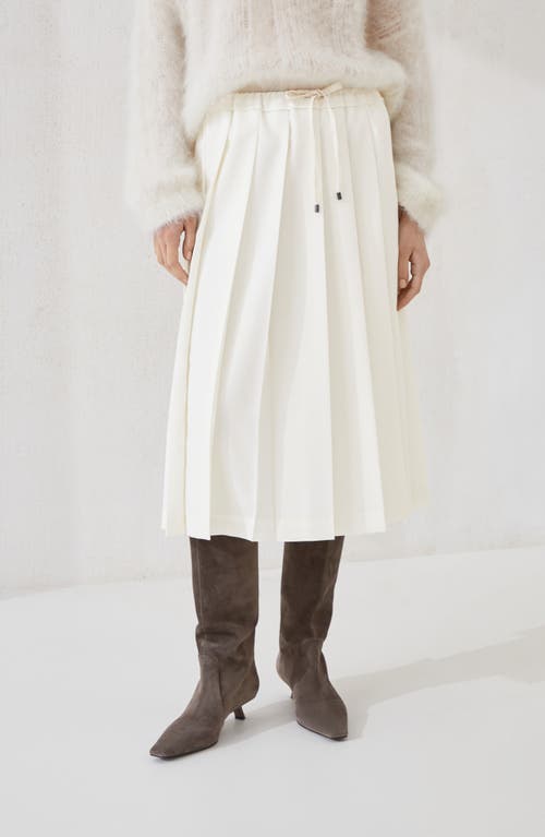 Brunello Cucinelli Techno Virgin Wool Canvas Pleated Track Skirt In White