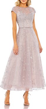 Mac Duggal Women's Embellished High Neck Cap Sleeve A Line Dress