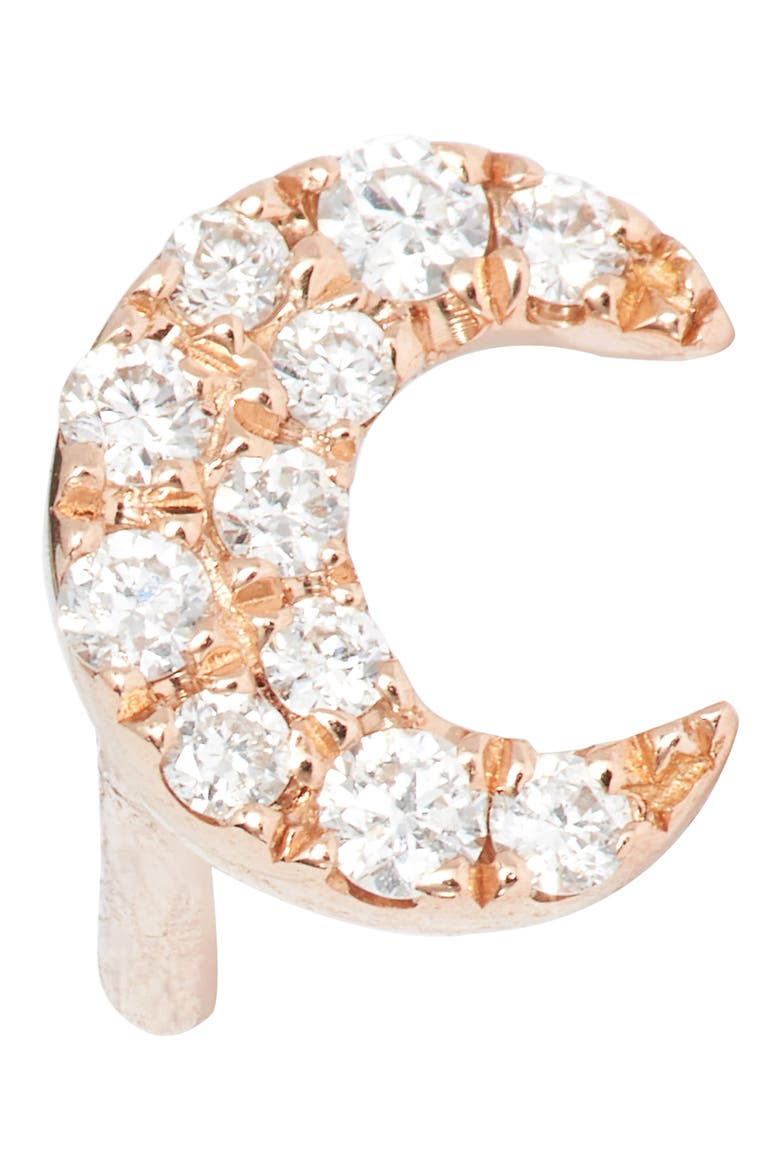 Small Diamond Moon Stud Earring, Alternate, color, ROSE GOLD