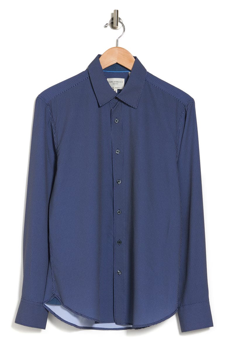 Slim Fit Microdot 4-Way Stretch Performance Button-Up Shirt, Alternate, color, NAVY