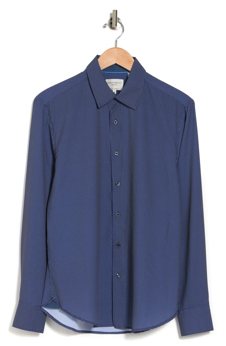 CONSTRUCT Slim Fit Microdot 4-Way Stretch Performance Button-Up Shirt, Alternate, color, Navy