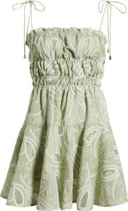 MOON RIVER Embroidered Shirred Fit & Flare Minidress