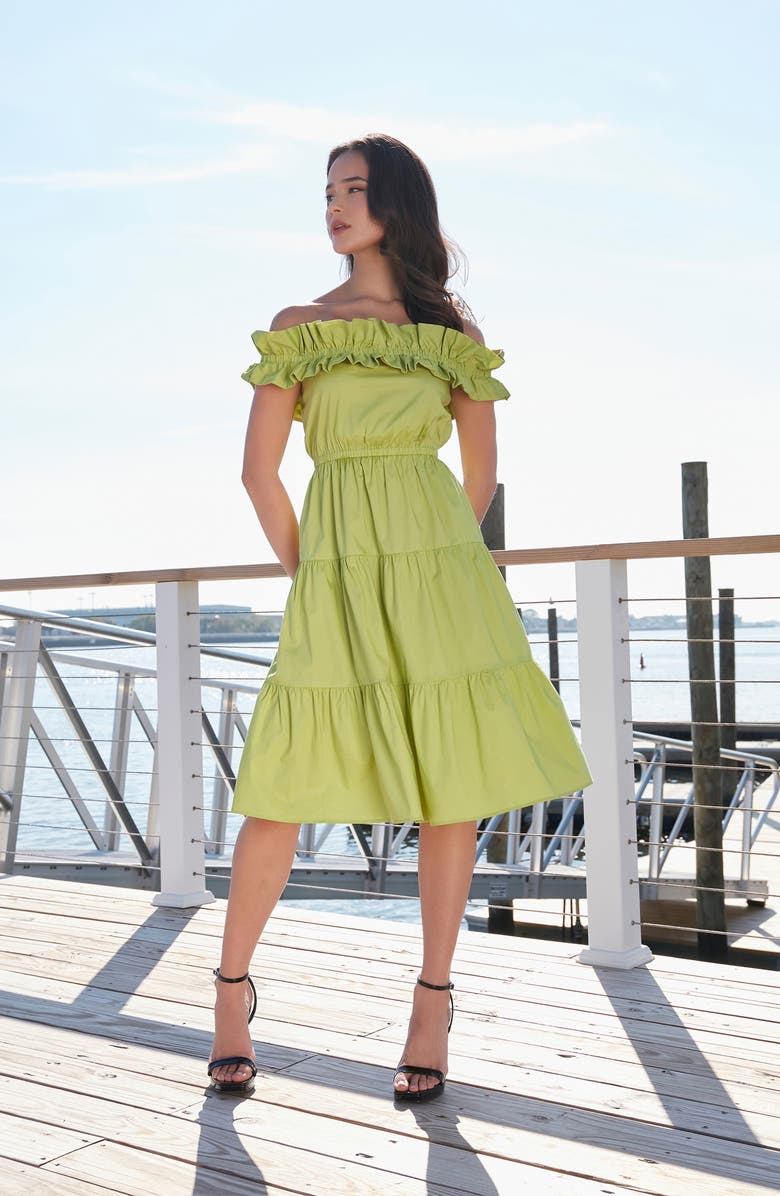 London Times Ruffle Off the Shoulder Tiered Dress, Alternate, color, Lime