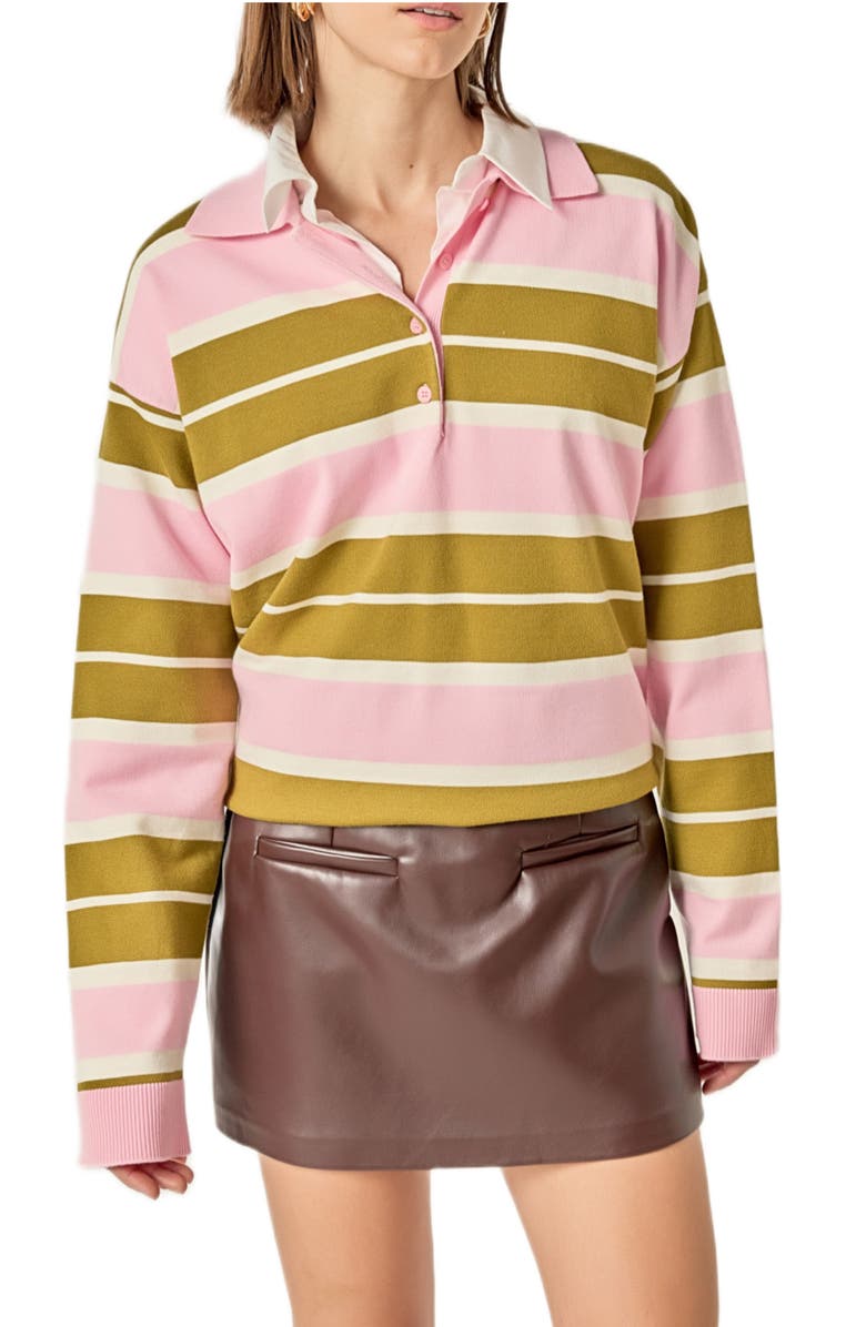 English Factory Stripe Polo Shirt, Main, color, Pistachio/ Pink