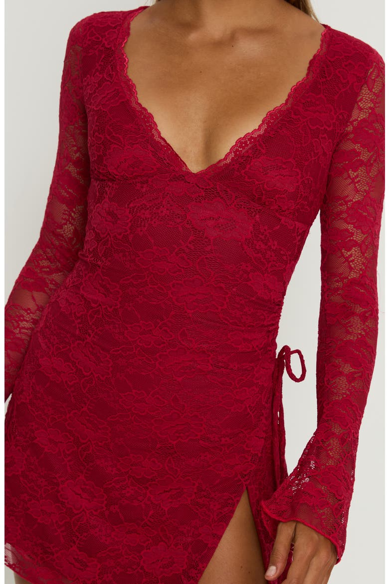 Airaella Long Sleeve Lace Minidress, Alternate, color, RED