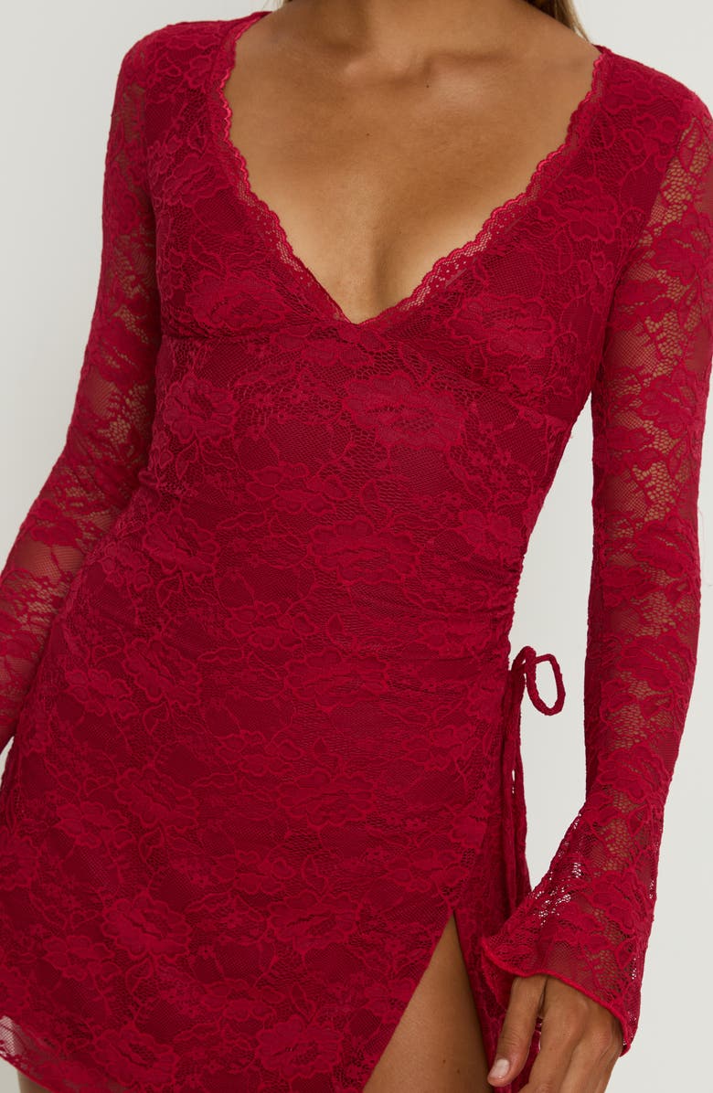Princess Polly Airaella Long Sleeve Lace Minidress, Alternate, color, Red