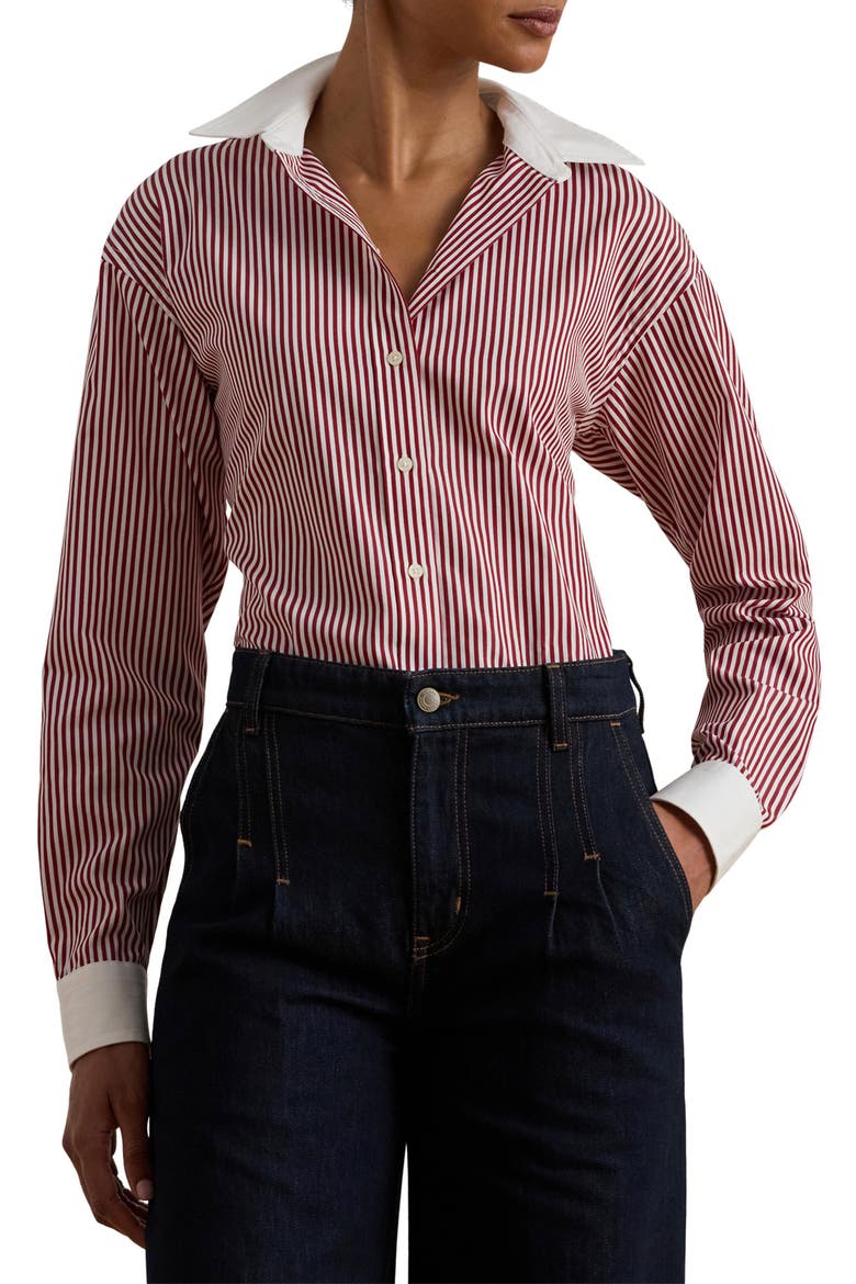 Stripe Long Sleeve Button-Up Shirt, Main, color, BURGUNDY/ WHITE MULTI