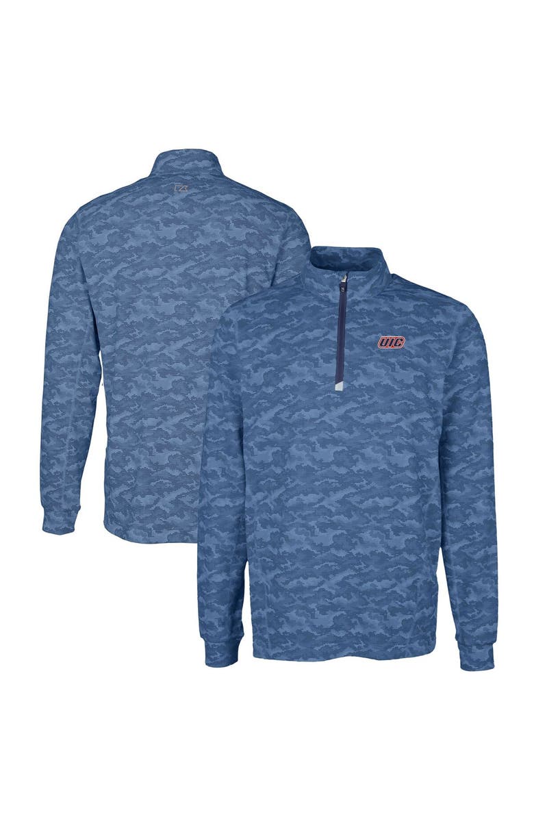 Cutter & Buck Men's Cutter & Buck Navy UIC Flames Big & Tall Traverse Camo Print Stretch Quarter-Zip Pullover Top, Alternate, color,