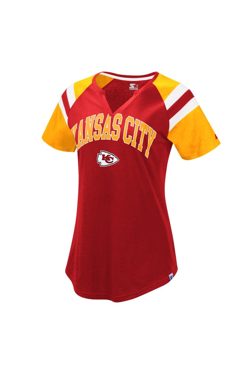 STARTER Women's Starter Red/Gold Kansas City Chiefs Game On Notch Neck Raglan T-Shirt, Alternate, color, 