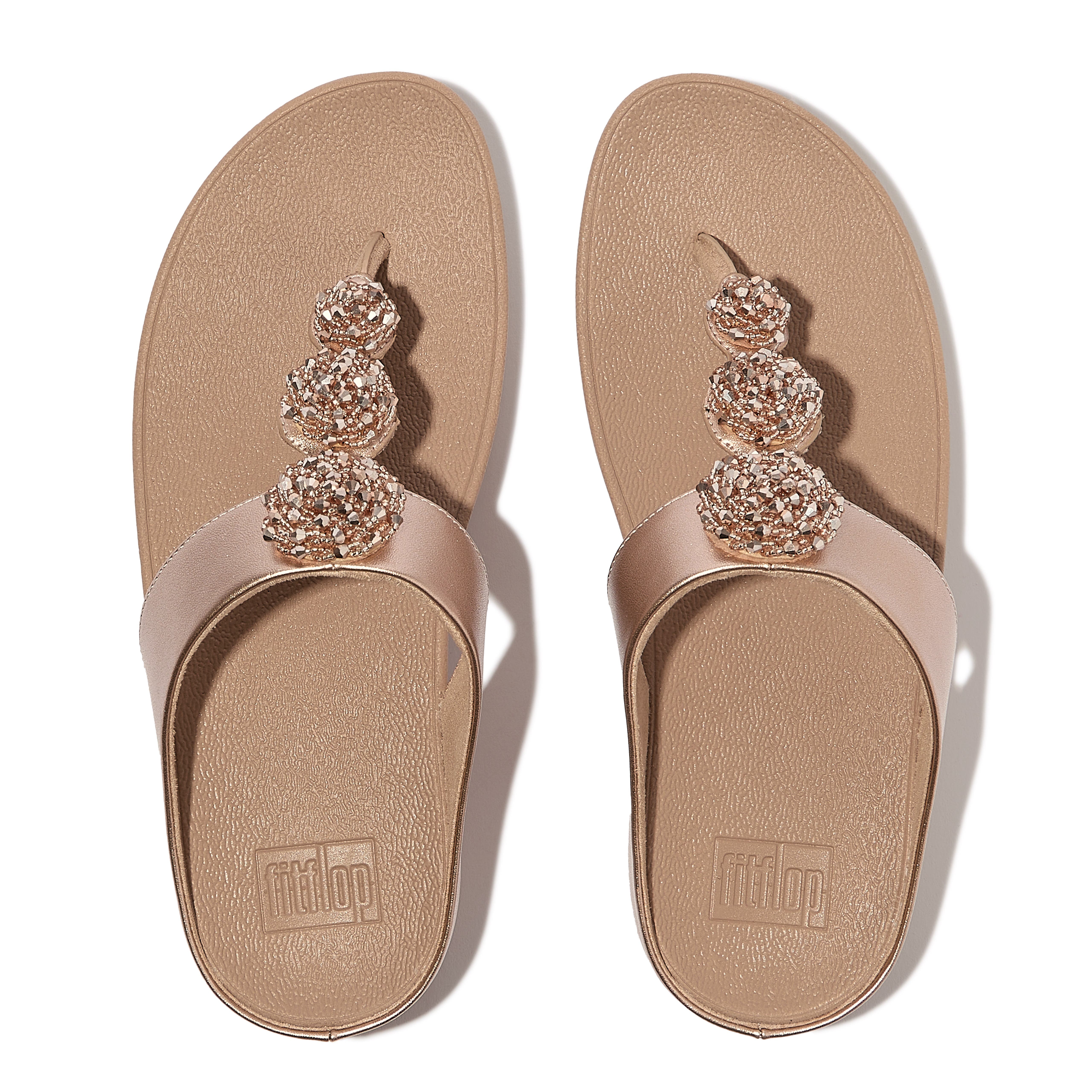 FitFlop Fino Beadie-button metallic toe-post sandals, Alternate, color, Metallic Classic Beige